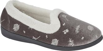 Jo & Joe Ladies Velour Slip On Faux Fur Collar Slippers (Grey, UK Footwear Size System, Adult, Women, Numeric, Medium, 4)
