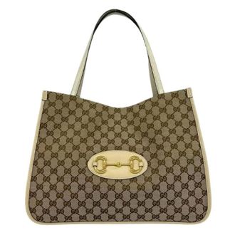 Gucci Pre-owned Shoulder Bags, female, Brown, Size: ONE SIZE Pre-owned GG Horsebit Canvas Leather Tote Bag