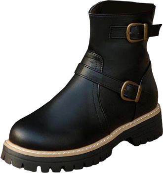 Generic Heeled Boots for Women Waterproof Casual Short Booties Solid Color Stylish Low Chunky Heel Buckle Side Zipper Classic Walking Boots Fall Winter