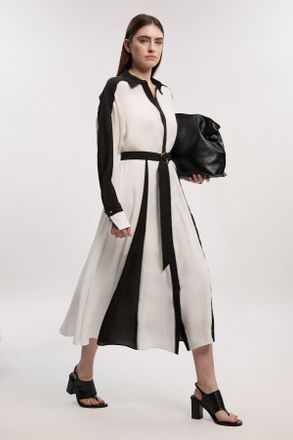 Karen Millen Womens Colour Block Fluid Tencel Woven Maxi Shirt Dress - Monochrome Multi Lyocell - Size 10 UK