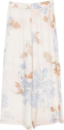Seventy Broek met bloemenprint - Dames - Wijde Broeken - Beige - XS - Broeken