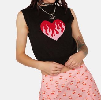 Another Girl Loretta Burning Heart Tank Top In Black