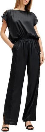 AllSaints Mari Short Sleeve Jumpsuit in Black at Nordstrom Rack, Size 0 Us / 4 Uk
