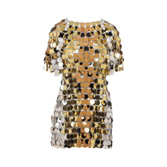 Paco Rabanne Silver And Gold Polyester Mini Dress-Donna