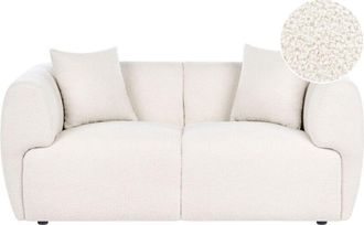 Beliani 2 Seater Sofa Off-White Boucle Upholstery Curved Organic Shaped Sofa Modern Minimalistic Style Living Room VALBY