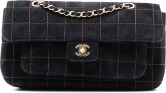Chanel Pre-owned Womens Cc Choco Bar Suede Stitched Chain Flap - Black Leather - One Size