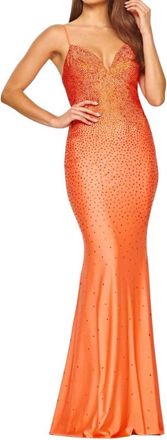 Faviana V-Neck With Rhinestone Prom Dress In Sunburst Orange