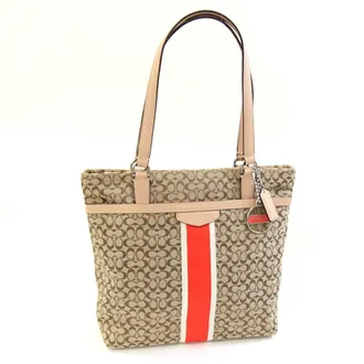 Coach Beige Khaki Signature Line Tote Bag (Pre-Owned)