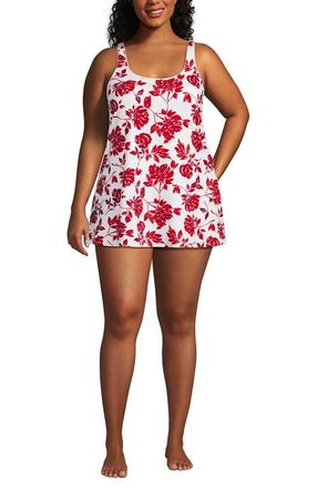 Lands End Plus Size Scoop Neck Mini Swim Dress Swimsuit in Red Graphic Floral at Nordstrom, Size X-Large