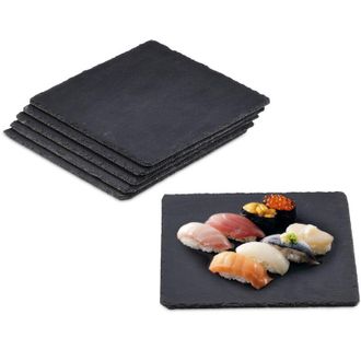 Relaxdays 12 Platos De Pizarra, 25 X 25 Cm, Para Servir Y Escribir, Buffet, Bandeja Piedra Cuadrada, Antracita