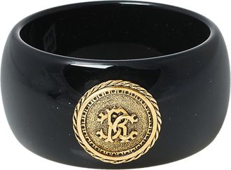 Roberto Cavalli Black Medallion Wide Bangle Bracelet