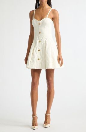 Balmain Quilted Denim Bustier Skater Minidress in Off White at Nordstrom, Size 40