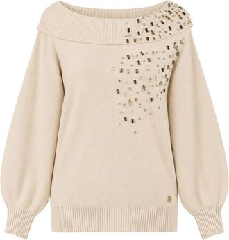 Twinset Actitude Trui - Dames - Ronde hals truien - Beige - M - Polyester - Truien & Vesten