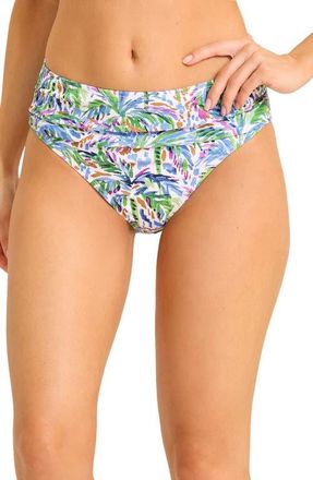 Tommy Bahama Poolside Palms Ruched High Waist Bikini Bottoms in Four Leaf Clover at Nordstrom, Size X-Large