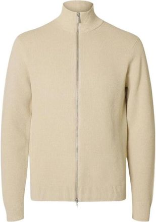 Selected Ls Knit Structure Full Zip - Heren - Vesten - Beige - L - Katoen - Truien & Vesten