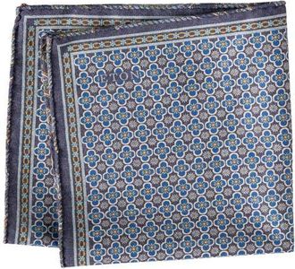 Eton Navy Quatrefoil & Paisley Reversible Wool Pocket Square in Medium Blue at Nordstrom