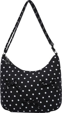 Generic Women Polka Dots Zipper Hobo Purse Bow-Knot Handbag for Travel Work (Black) (Style 5)