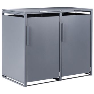 Beliani Cobertizo Doble De Metal Para Cubos De Basura De Exterior Apertura Superior Con Cadena Para Contenedor 480 Litros Acero Galvanizado Gris Oscuro Piacen