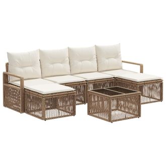 vidaXL Conjunto De Sof&aacute;s De Jard&iacute;n 7 Pcs Beige Rat&aacute;n Sint&eacute;tico Vidaxl