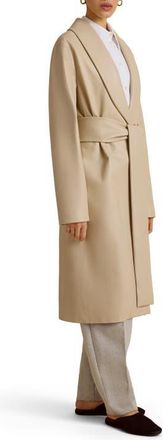 Marina Moscone Belted Robe de Chambre Leather Coat in Fresco at Nordstrom, Size 00