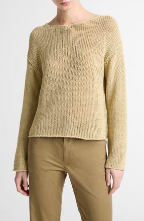 Vince Open Knit Boat Neck Sweater in Maiz at Nordstrom, Size Xx-Small