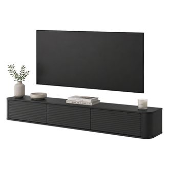 Dmora Mueble Porta Tv Kahate, 3 Cajones, Un Estante, 3 Compartimentos, 200x34x28h Cm Negro