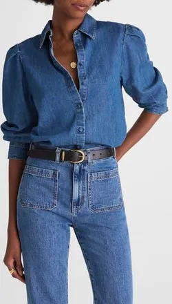 Madewell Puff Sleeve Denim Button-Up Shirt in Petersburg Wash at Nordstrom Rack, Size Xx-Small