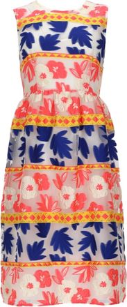 P.A.R.O.S.H. Sleeveless Fitted Floral Dress with Geometric Detailing