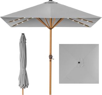 Best Choice Products 9ft Deep Square Solar LED Lighted Patio Umbrella w/ Faux Wood Texture, UV-Resistant