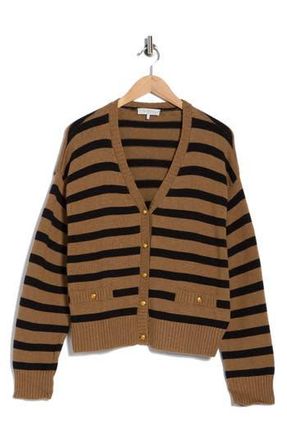 Wayf Stripe Cotton Cardigan in Mocha/Black at Nordstrom Rack, Size X-Large