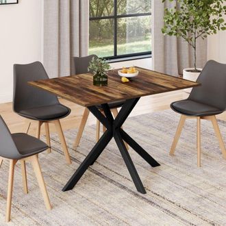 IDMarket Table à manger rectangle alix 4-6 personnes pied araignée bois foncé hawkins et noir 110 cm