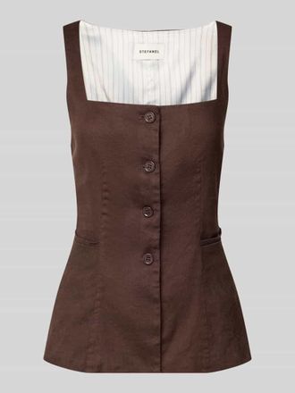 Stefanel Top aus Leinen-Mix mit Karree-Ausschnitt in Hazel, Gr&ouml;&szlig;e 34