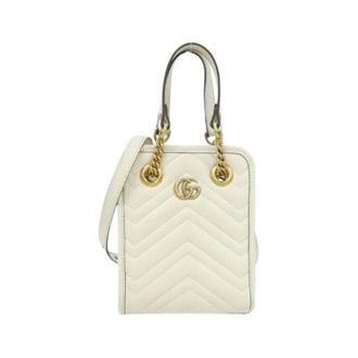 Gucci Pre-owned Mini Bags, female, White, Size: ONE SIZE Pre-owned GG Marmont Quilting Chevron Leather Shoulder Bag