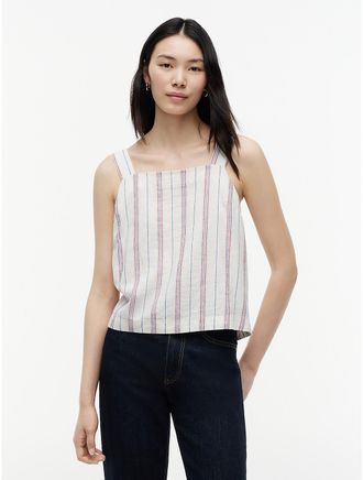 Tommy Hilfiger Womens Striped Linen-Blend Tank Top - Ecru - XL