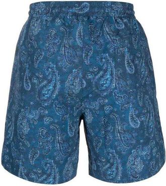 Brunello Cucinelli Blue Paisley Denim Shorts - Blue