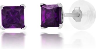 MAX + STONE 14k Yellow or White Gold 4mm Square Princess Cut Gemstone Stud Earrings