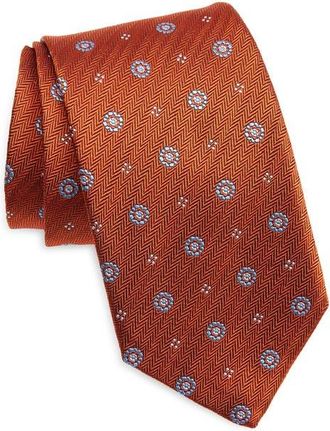 David Donahue Neat Silk Tie in Orange at Nordstrom