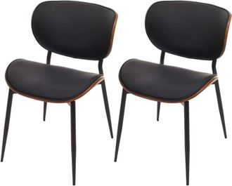 Hhg Hhg - Juego De 2 Sillas De Comedor 233, Silla, Madera Curvada Imitaci&oacute;n Cuero 280g/m&sup2; Oeko-tex Mvg, Aspecto Nogal, Negro