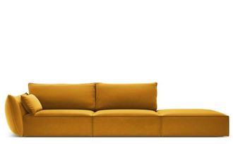 BLOOMINGLOFT 4-Sitzer Designsofa Vanda mit Ottomane rechts - Samtbezug