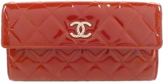 Chanel Red Color Long Wallet (Bi-Fold) (Pre-Owned)