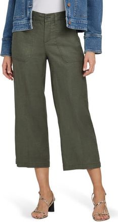 NYDJ Wide Leg Crop Linen Blend Pants in Desert Green at Nordstrom, Size 16P