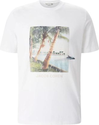 Jacob Cohen T-shirt met ronde hals - Heren - T-shirts - Wit - 2XL - Katoen - Tops