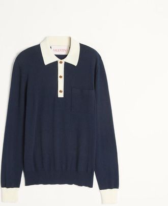 Valentino Polo Manica Lunga In Cotone Uomo INDACO/BURRO 3XL