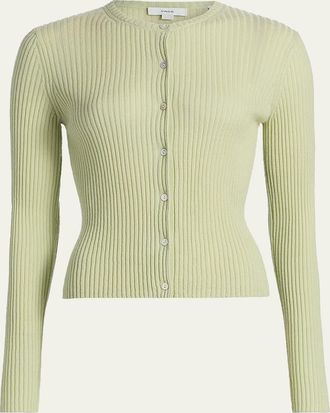 Vince Ribbed Cashmere and Silk Fitted Cardigan