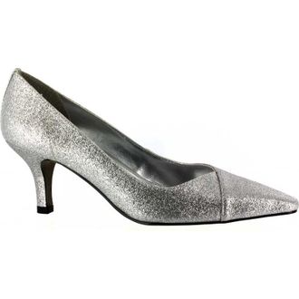 Easy Street Womens Easy Street Chiffon Pumps Silver Glitter Kitten Heel HTAT554