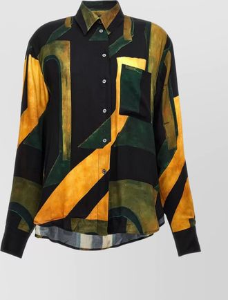 Louisa Ballou abstract pattern collared neck long sleeves shirt chest pocket