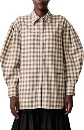 Ganni Overhemd in licht geruit flanel - Dames - Blouses & Shirts - Veelkleurig - Maat: S Flanel