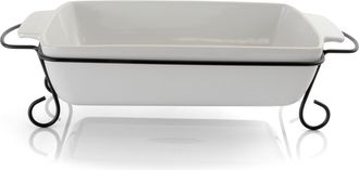Gibson Home 2 Piece Rectangle 15.5 Inch Stoneware Bakeware with Metal Rack