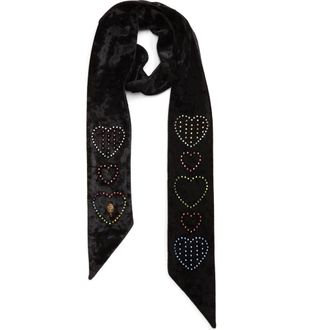 Kurt Geiger Heart Embellished Velvet Scarf in Black at Nordstrom