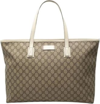Gucci Pre-owned Canvas Tote Bag - Dames - Pre-owned - Beige - Maat: ONE Size Leer